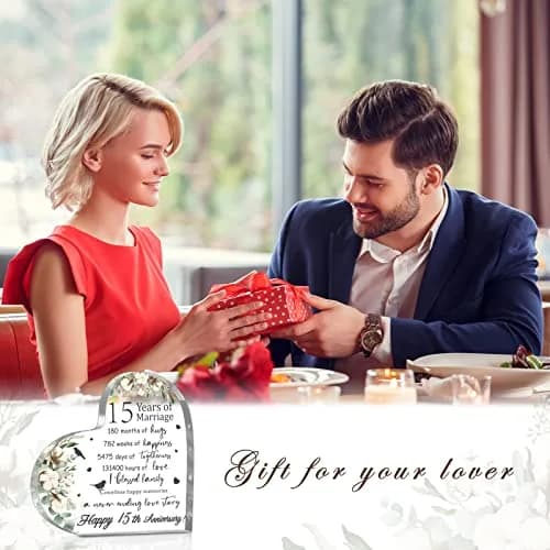 Yulejo 15th Style Heart Acrylic Decorative Sign 15.1 x 15.1 x 1.4 cm | Anniversary Gift for Her thumbnail 6