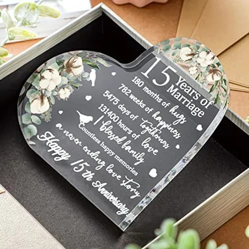 Yulejo 15th Style Heart Acrylic Decorative Sign 15.1 x 15.1 x 1.4 cm | Anniversary Gift for Her thumbnail 7