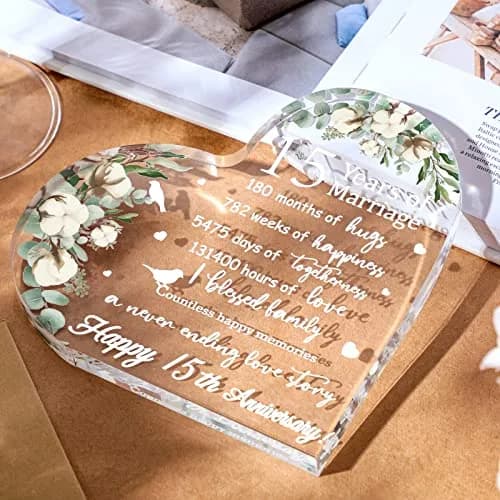 Yulejo 15th Style Heart Acrylic Decorative Sign 15.1 x 15.1 x 1.4 cm | Anniversary Gift for Her thumbnail 2