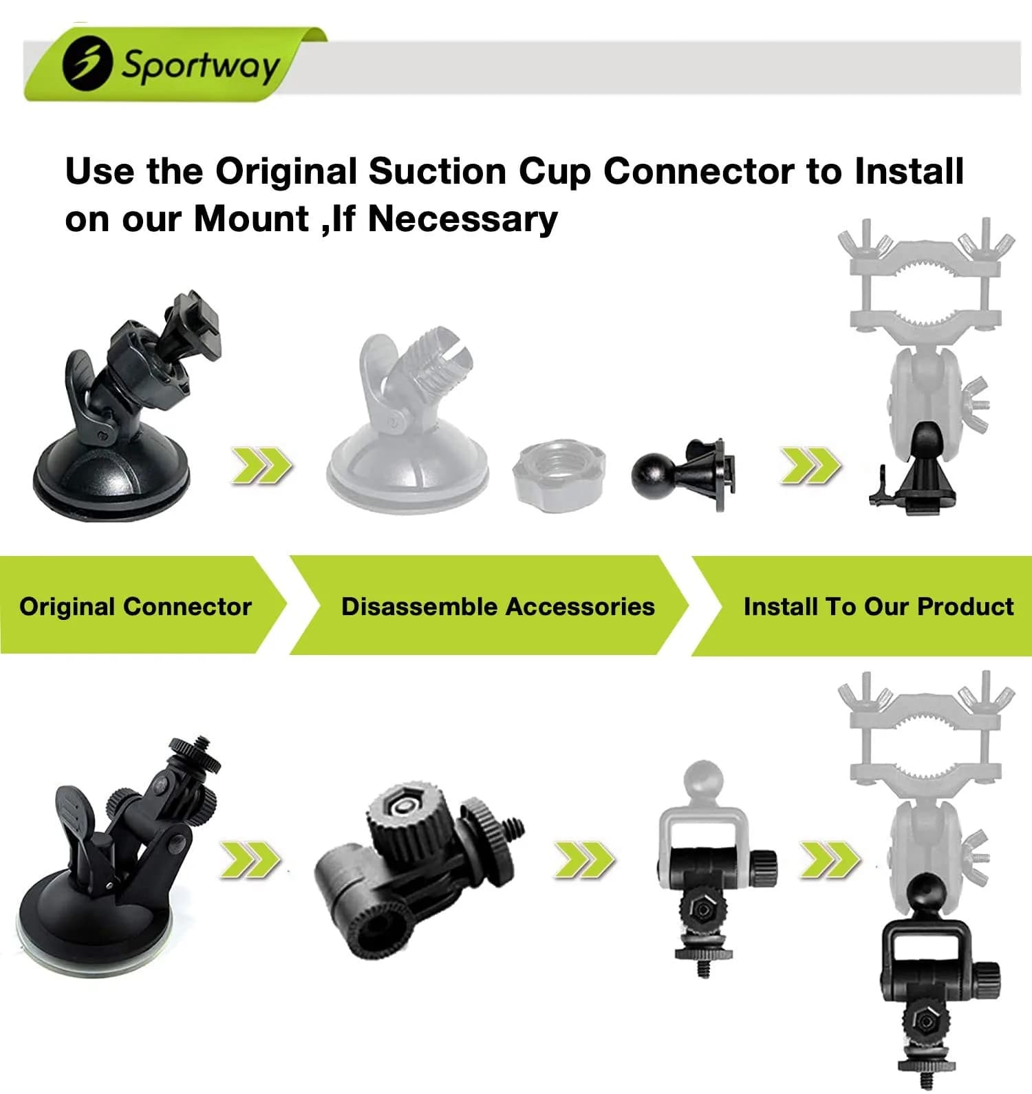 Sportway S70 Dash Cam Mirror Mount Holder with 6 Joints & Rubber Pad | Fits 13-51mm Poles - view 3