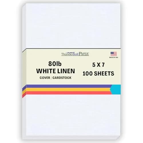 ThunderBolt Paper 100 Bright White Linen Cover Sheets 5" X 7" | Premium Textured Cardstock for Invitations & Menus thumbnail 1