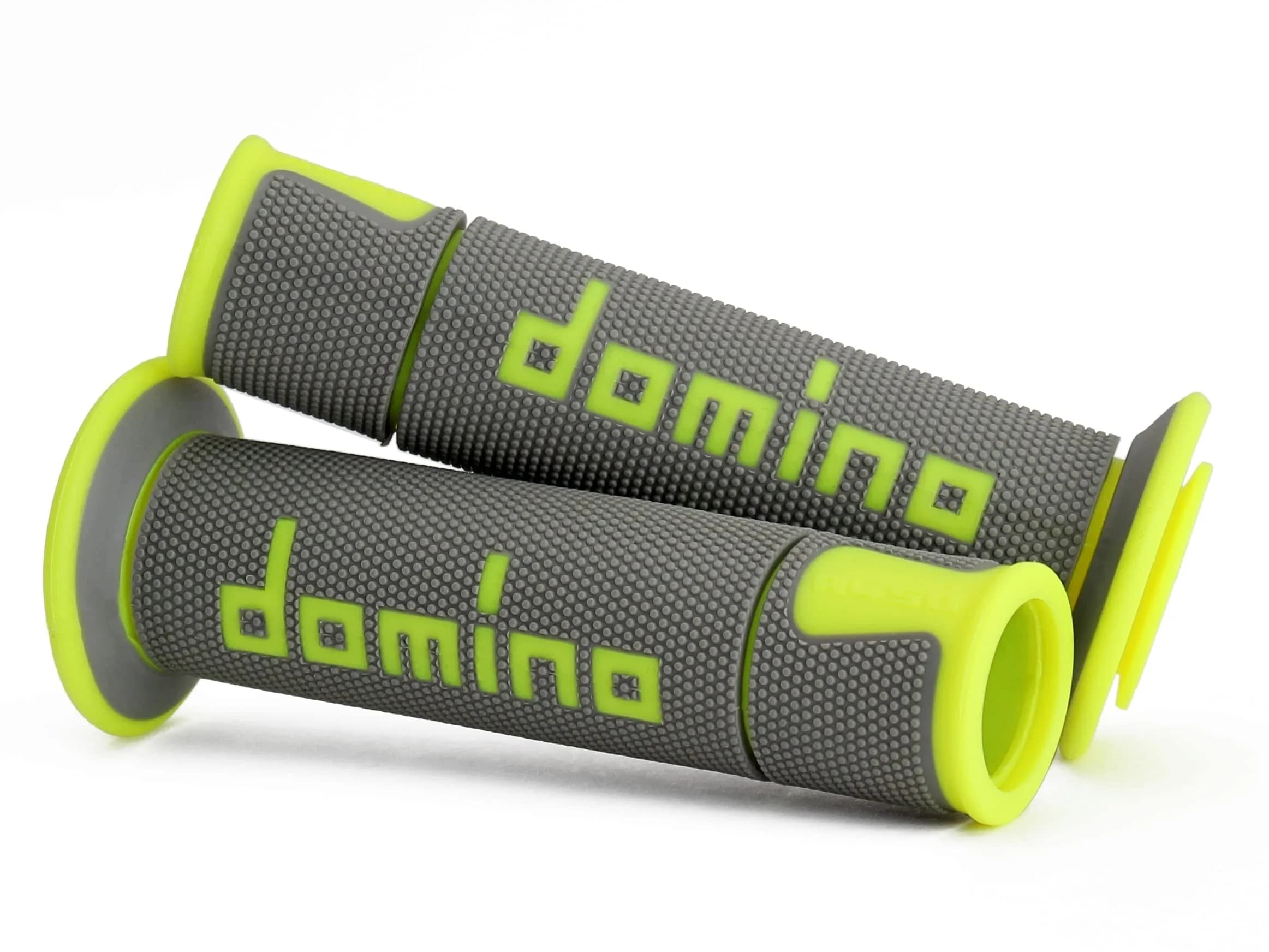 DOMINO A450 Road Race Motorcycle Handlebar Grips Medium/Soft | Italian Aluminum, 22mm Fit, Gray/Neon Yellow