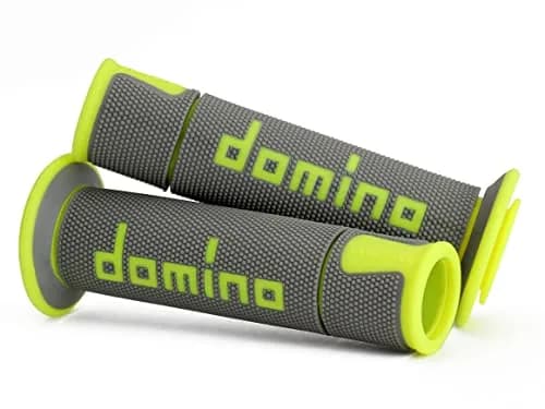 DOMINO A450 Road Race Motorcycle Handlebar Grips Medium/Soft | Italian Aluminum, 22mm Fit, Gray/Neon Yellow thumbnail 1