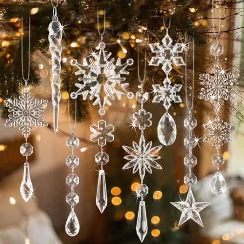 GuassLee Crystal Ornaments for Christmas Tree Winter Wonderland Decorations 20 pcs (18 Count) | Shatterproof Acrylic Hanging Pendants thumbnail 1