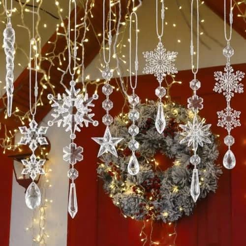 GuassLee Crystal Ornaments for Christmas Tree Winter Wonderland Decorations 20 pcs (18 Count) | Shatterproof Acrylic Hanging Pendants thumbnail 8