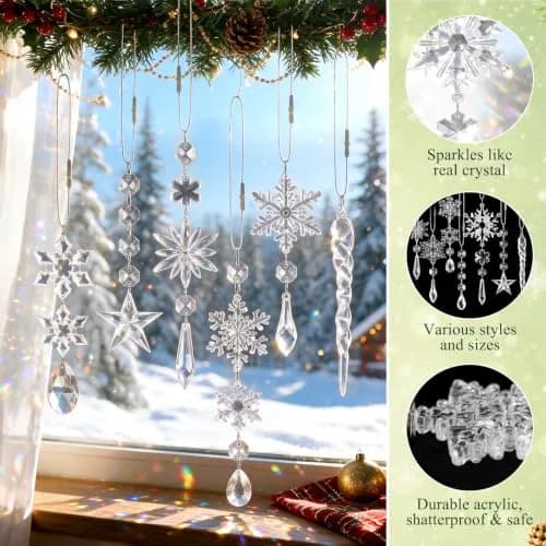 GuassLee Crystal Ornaments for Christmas Tree Winter Wonderland Decorations 20 pcs (18 Count) | Shatterproof Acrylic Hanging Pendants thumbnail 4