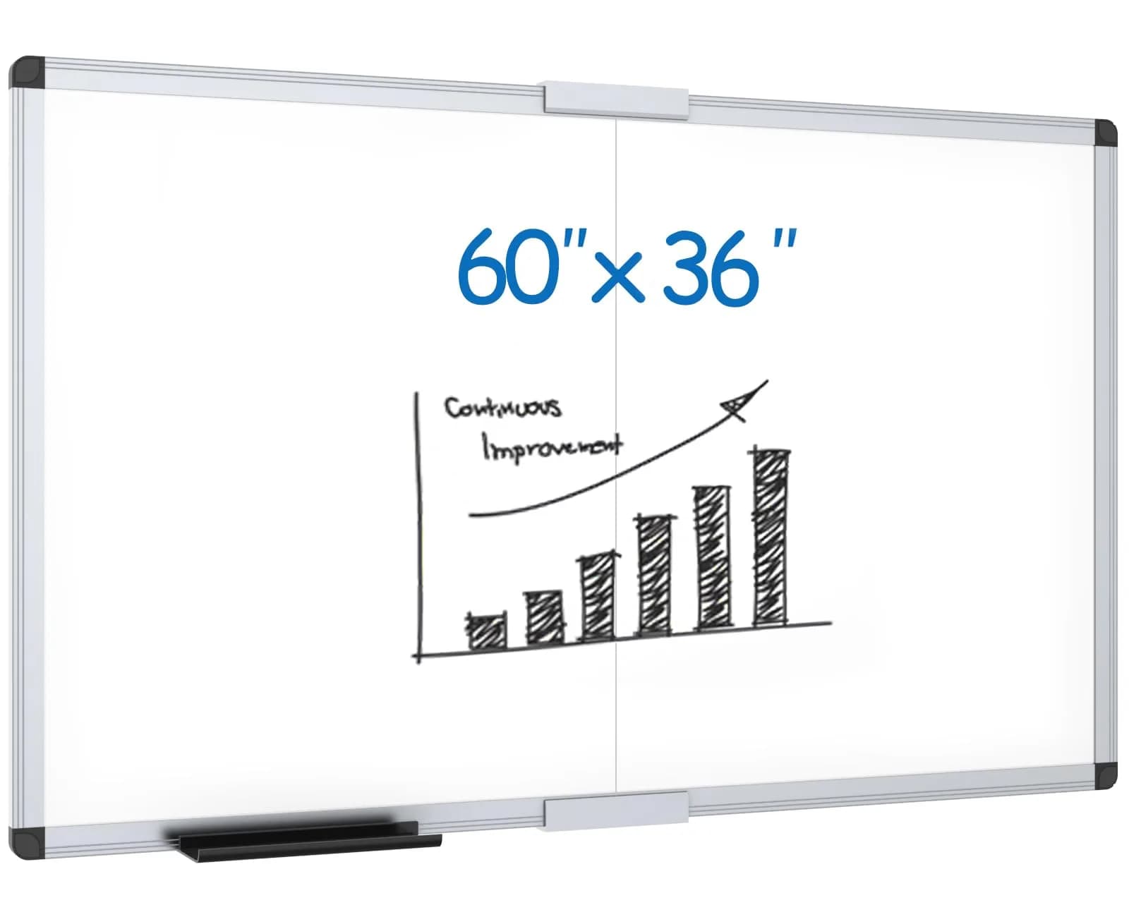 VIZ-PRO Magnetic Dry Erase Board, 60 x 36 Inches, Foldable Wall-Mounted Whiteboard with Silver Aluminum Frame & Marker Tray | Smooth Writing Surface for Office & Home - main product image
