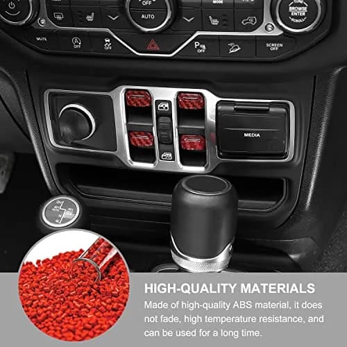 Jimen Compatible with Jeep Wrangler JL JLU 2018-2023 & Gladiator JT 2020-2023, 4PCS Red Carbon Fiber Interior Switch Cover thumbnail 4