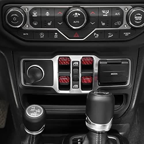 Jimen Compatible with Jeep Wrangler JL JLU 2018-2023 & Gladiator JT 2020-2023, 4PCS Red Carbon Fiber Interior Switch Cover thumbnail 5