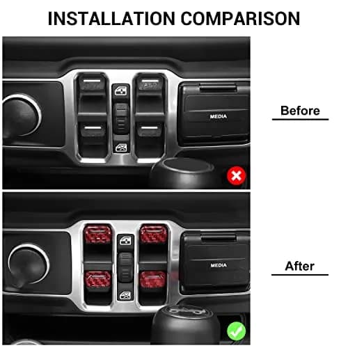 Jimen Compatible with Jeep Wrangler JL JLU 2018-2023 & Gladiator JT 2020-2023, 4PCS Red Carbon Fiber Interior Switch Cover thumbnail 7