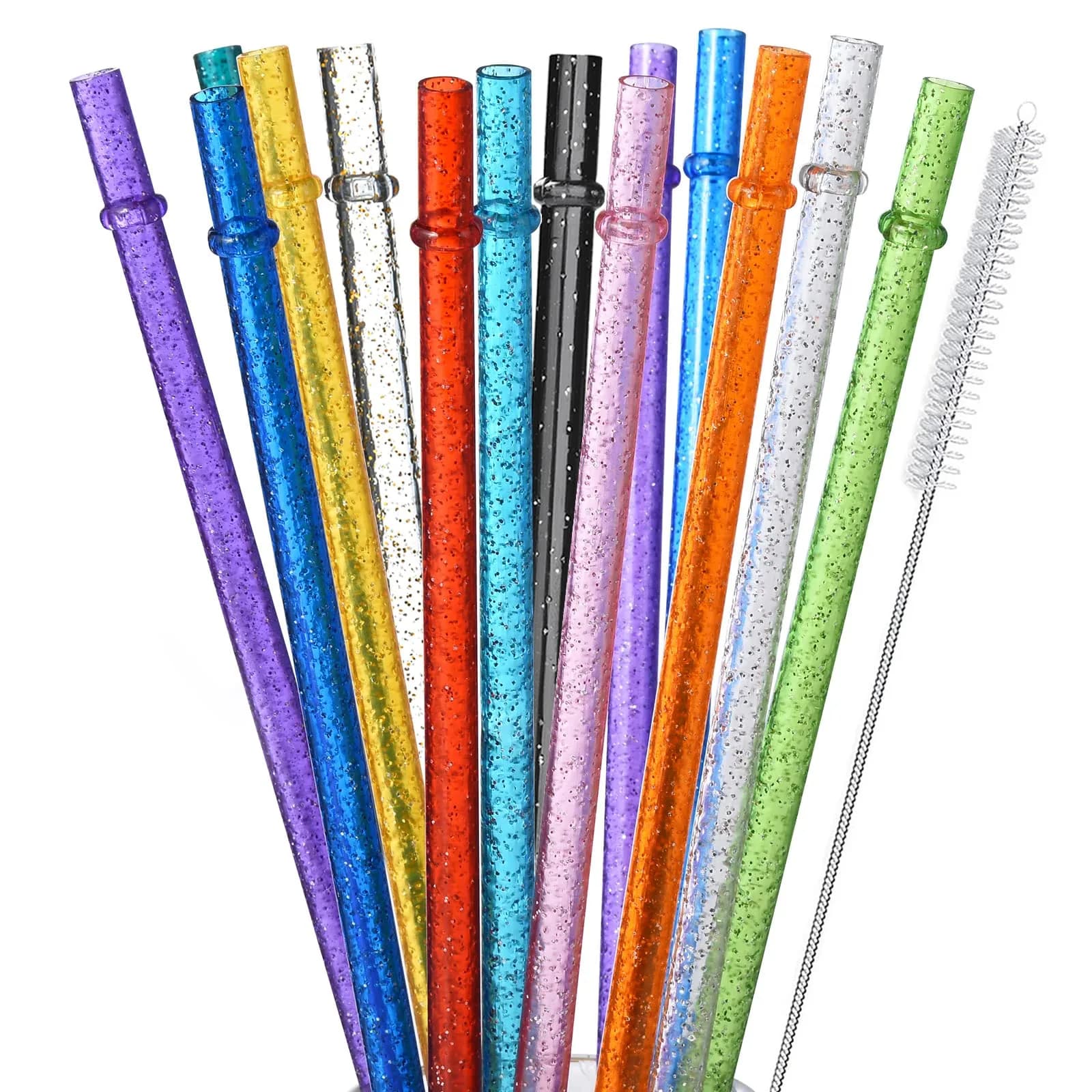 ALINK 12-Pack Glitter Reusable Hard Plastic Tumbler Straws 33cm (13 inch) | Extra Long for Gallon Jugs — 13 INCH