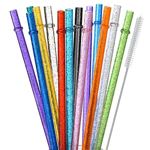 ALINK 12-Pack Glitter Reusable Hard Plastic Tumbler Straws 33cm (13 inch) | Extra Long for Gallon Jugs thumbnail 1