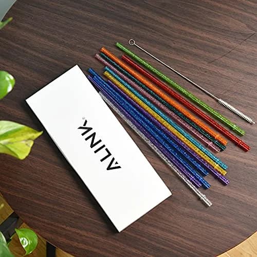 ALINK 12-Pack Glitter Reusable Hard Plastic Tumbler Straws 33cm (13 inch) | Extra Long for Gallon Jugs thumbnail 9