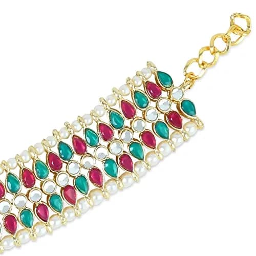 I Jewels Gold Plated Kundan Pearl Payal Anklet for Women | 24cm (9.45in) with Box Chain thumbnail 4