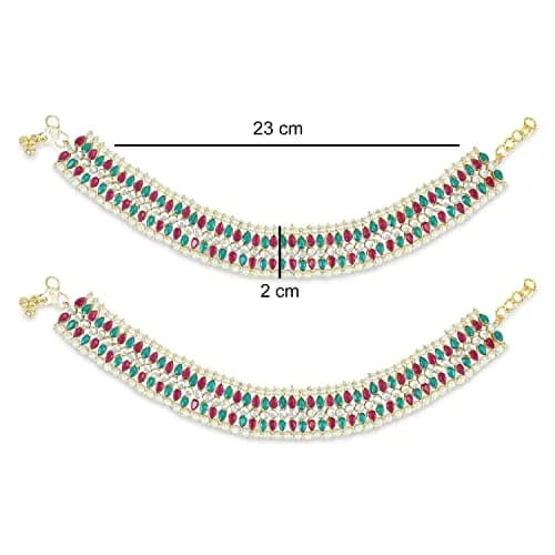 I Jewels Gold Plated Kundan Pearl Payal Anklet for Women | 24cm (9.45in) with Box Chain thumbnail 5