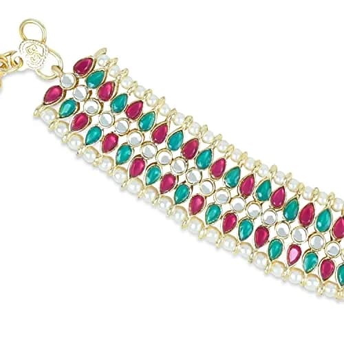 I Jewels Gold Plated Kundan Pearl Payal Anklet for Women | 24cm (9.45in) with Box Chain thumbnail 3