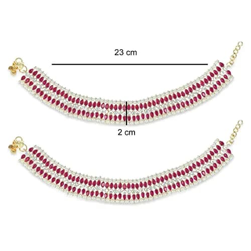 I Jewels Gold Plated Kundan Pearl Anklet for Women | 24cm (9.45in) with Lobster Claw Clasp thumbnail 5