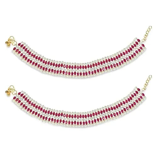 I Jewels Gold Plated Kundan Pearl Anklet for Women | 24cm (9.45in) with Lobster Claw Clasp thumbnail 1
