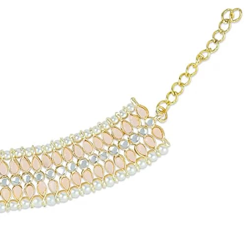 I Jewels Gold Plated Kundan Pearl Anklet for Women | 24cm (9.45in) with Lobster Claw Clasp thumbnail 4