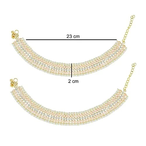 I Jewels Gold Plated Kundan Pearl Anklet for Women | 24cm (9.45in) with Lobster Claw Clasp thumbnail 5
