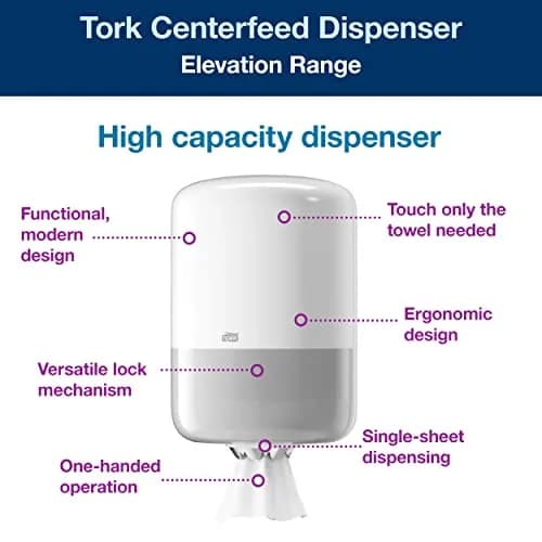 Tork Centerfeed Wall Mounted Dispenser White - M2 + Refill - Centerfeed Hand Towel White, 6 x 600 Sheets | High Absorbency, Easy One-Hand Operation thumbnail 5