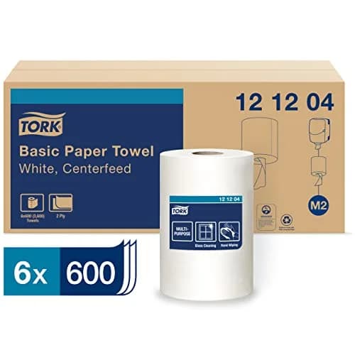 Tork Centerfeed Wall Mounted Dispenser White - M2 + Refill - Centerfeed Hand Towel White, 6 x 600 Sheets | High Absorbency, Easy One-Hand Operation thumbnail 2