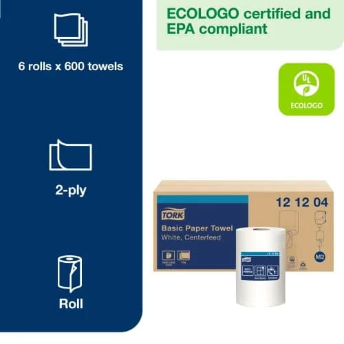 Tork Centerfeed Wall Mounted Dispenser White - M2 + Refill - Centerfeed Hand Towel White, 6 x 600 Sheets | High Absorbency, Easy One-Hand Operation thumbnail 3