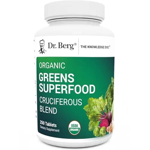 Dr. Berg's Greens Superfood Cruciferous Vegetable Tablets - 250 Veggie Capsules for Energy & Immunity thumbnail 1