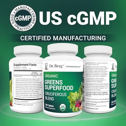 Dr. Berg's Greens Superfood Cruciferous Vegetable Tablets - 250 Veggie Capsules for Energy & Immunity thumbnail 5