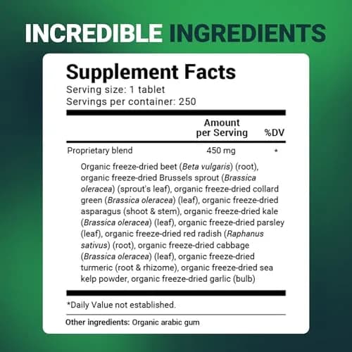 Dr. Berg's Greens Superfood Cruciferous Vegetable Tablets - 250 Veggie Capsules for Energy & Immunity thumbnail 7