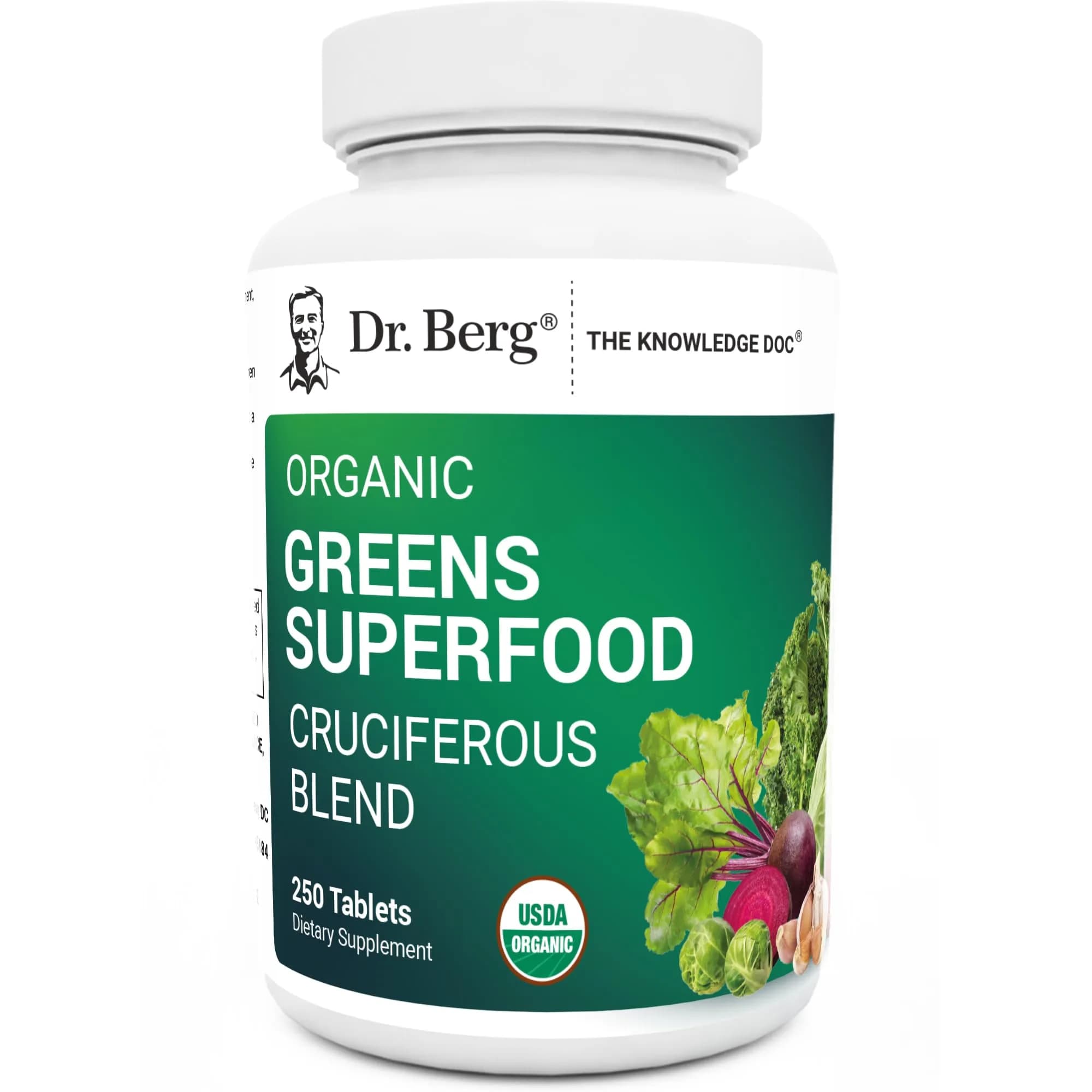 Dr. Berg's Greens Superfood Cruciferous Vegetable Tablets - 250 Veggie Capsules for Energy & Immunity — Organic Greens Superfood (250 Tablets)