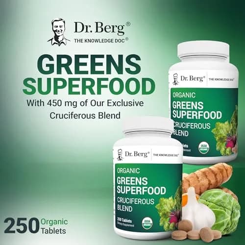 Dr. Berg's Greens Superfood Cruciferous Vegetable Tablets - 250 Veggie Capsules for Energy & Immunity thumbnail 4