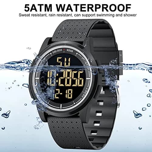 GOLDEN HOUR Ultra-Thin Minimalist Sports Waterproof Digital Watch 43mm (1.69 in) | Wide-Angle Display Rubber Strap thumbnail 2