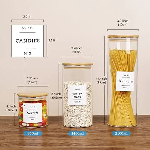 HHMJSM 5 Pcs Glass Food Storage Containers with Labels | Thick(3mm) Airtight Canisters for Kitchen & Pantry thumbnail 6