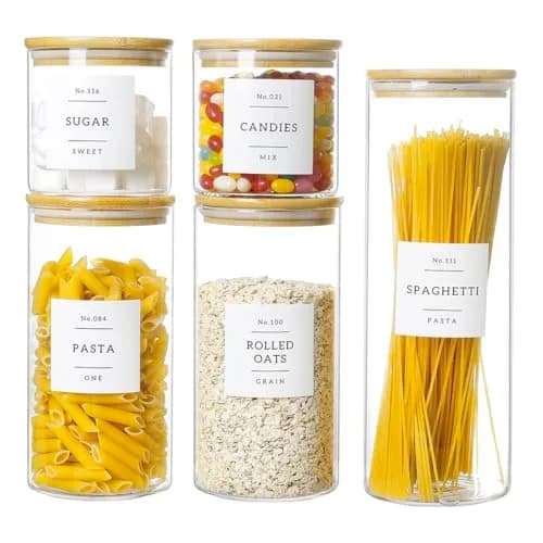 HHMJSM 5 Pcs Glass Food Storage Containers with Labels | Thick(3mm) Airtight Canisters for Kitchen & Pantry thumbnail 8