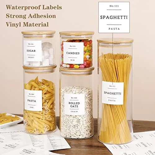 HHMJSM 5 Pcs Glass Food Storage Containers with Labels | Thick(3mm) Airtight Canisters for Kitchen & Pantry thumbnail 3