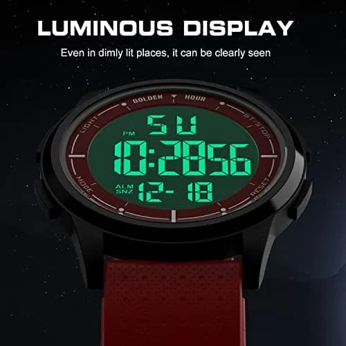 GOLDEN HOUR Ultra-Thin Minimalist Sports Digital Watch Red | 43mm Case, 50M Water Resistant thumbnail 5