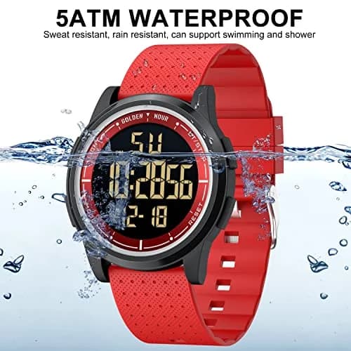 GOLDEN HOUR Ultra-Thin Minimalist Sports Digital Watch Red | 43mm Case, 50M Water Resistant thumbnail 2