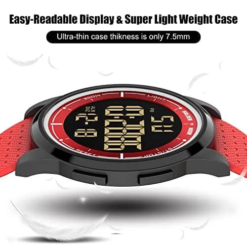GOLDEN HOUR Ultra-Thin Minimalist Sports Digital Watch Red | 43mm Case, 50M Water Resistant thumbnail 3