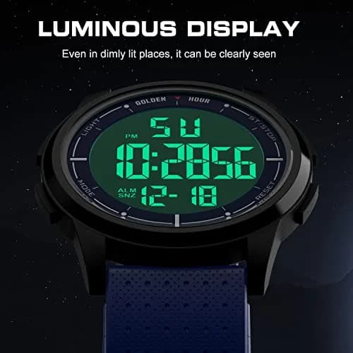 GOLDEN HOUR Minimalist Digital Sports Watch 43mm (1.69 in) | Water Resistant 50M, EL Backlight, Date, Alarm thumbnail 4