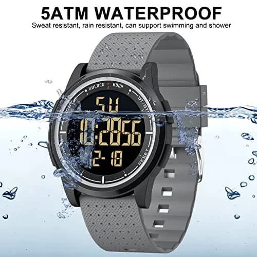 GOLDEN HOUR Minimalist Digital Sports Watch 43mm (1.69 in) | Water Resistant 50M, EL Backlight, Date, Alarm thumbnail 2