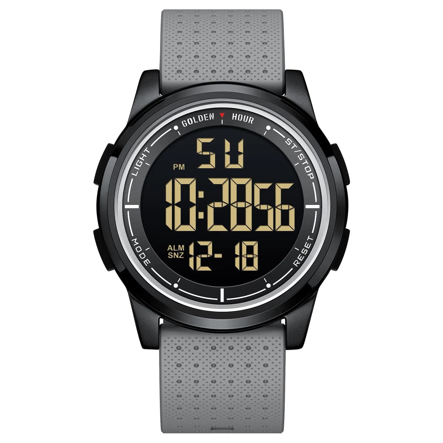 GOLDEN HOUR Minimalist Digital Sports Watch 43mm (1.69 in) | Water Resistant 50M, EL Backlight, Date, Alarm — P/dim/gray - main product image