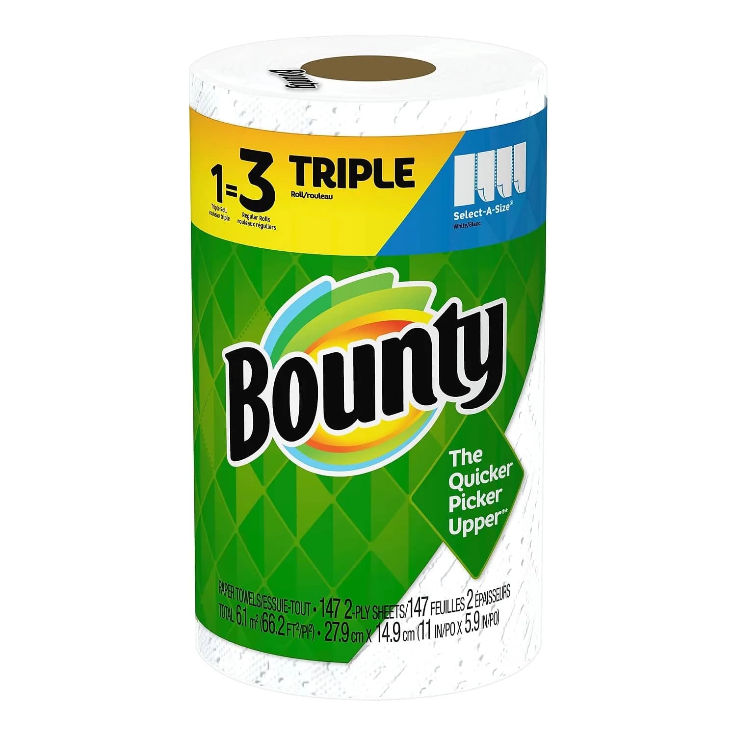 Bounty Select-A-Size Paper Towels, 147 Sheets/Roll, 12 Triple Rolls | 2X More Absorbent