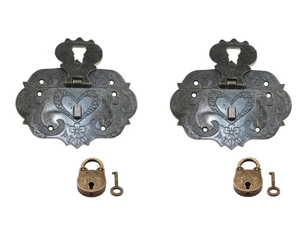 LDCREEE Antique Embossing Decorative Brass Hasp Clasp Latch Lock with Screws for Jewelry Box Ordinary Box Wooden Case Furniture Decoration (Bronze-2pcs) - main product image