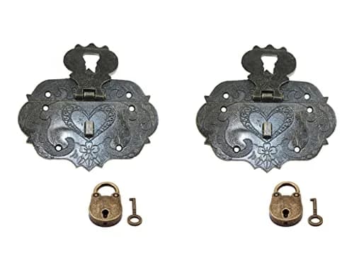 LDCREEE Antique Embossing Decorative Brass Hasp Clasp Latch Lock with Screws for Jewelry Box Ordinary Box Wooden Case Furniture Decoration (Bronze-2pcs) thumbnail 1
