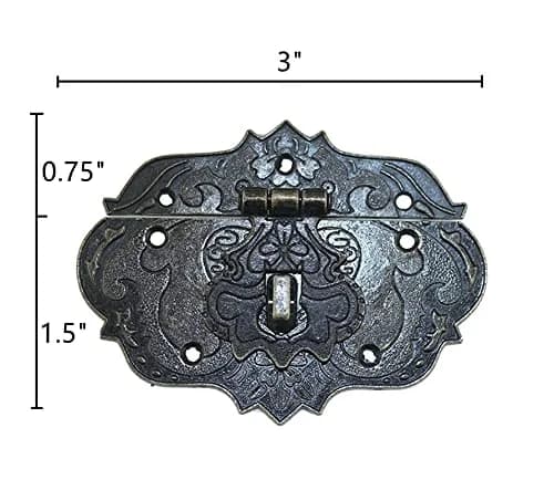 LDCREEE Antique Embossing Decorative Brass Hasp Clasp Latch Lock with Screws for Jewelry Box Ordinary Box Wooden Case Furniture Decoration (Bronze-2pcs) thumbnail 2