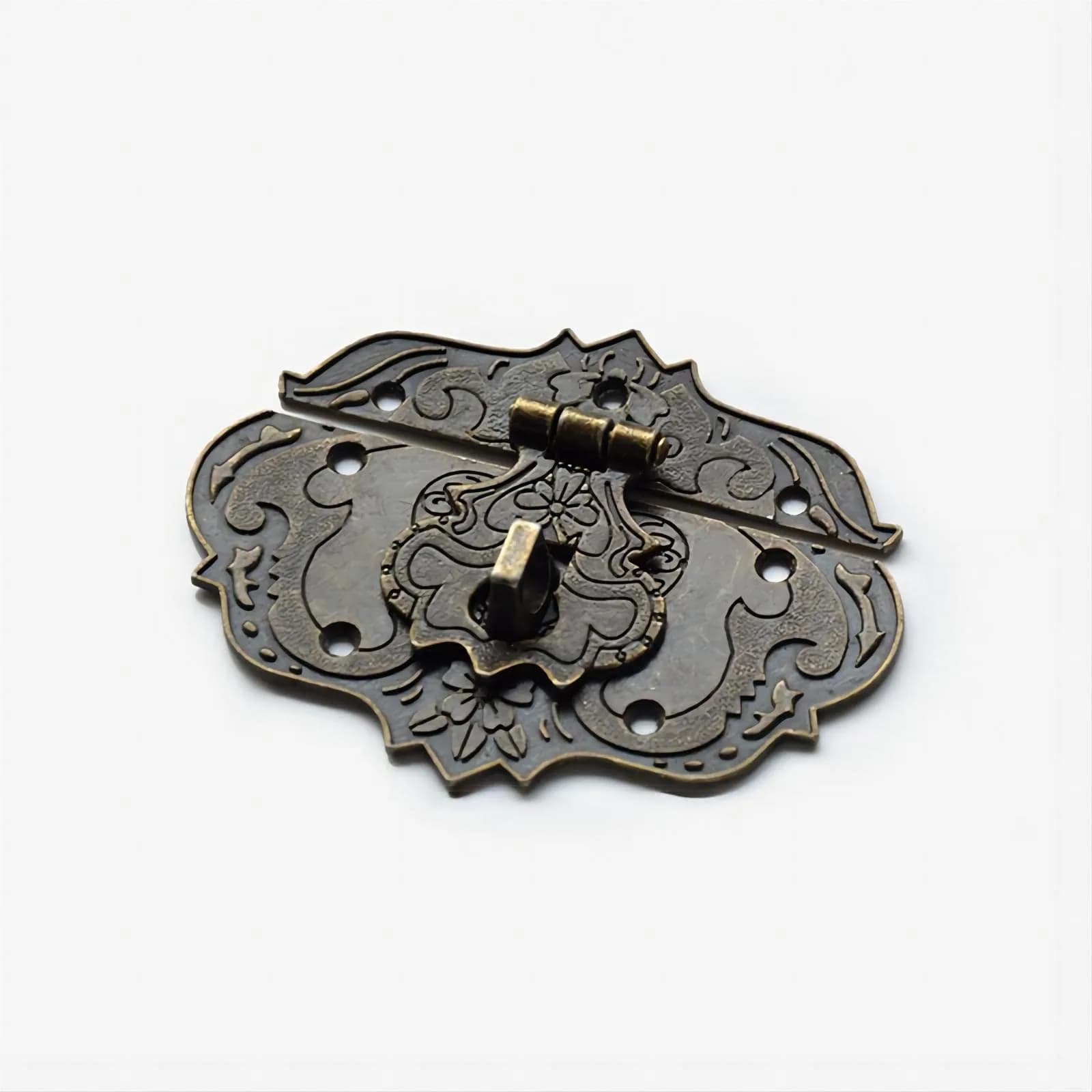 LDCREEE Antique Embossing Decorative Brass Hasp Clasp Latch Lock with Screws for Jewelry Box Ordinary Box Wooden Case Furniture Decoration (Bronze-2pcs) - view 3