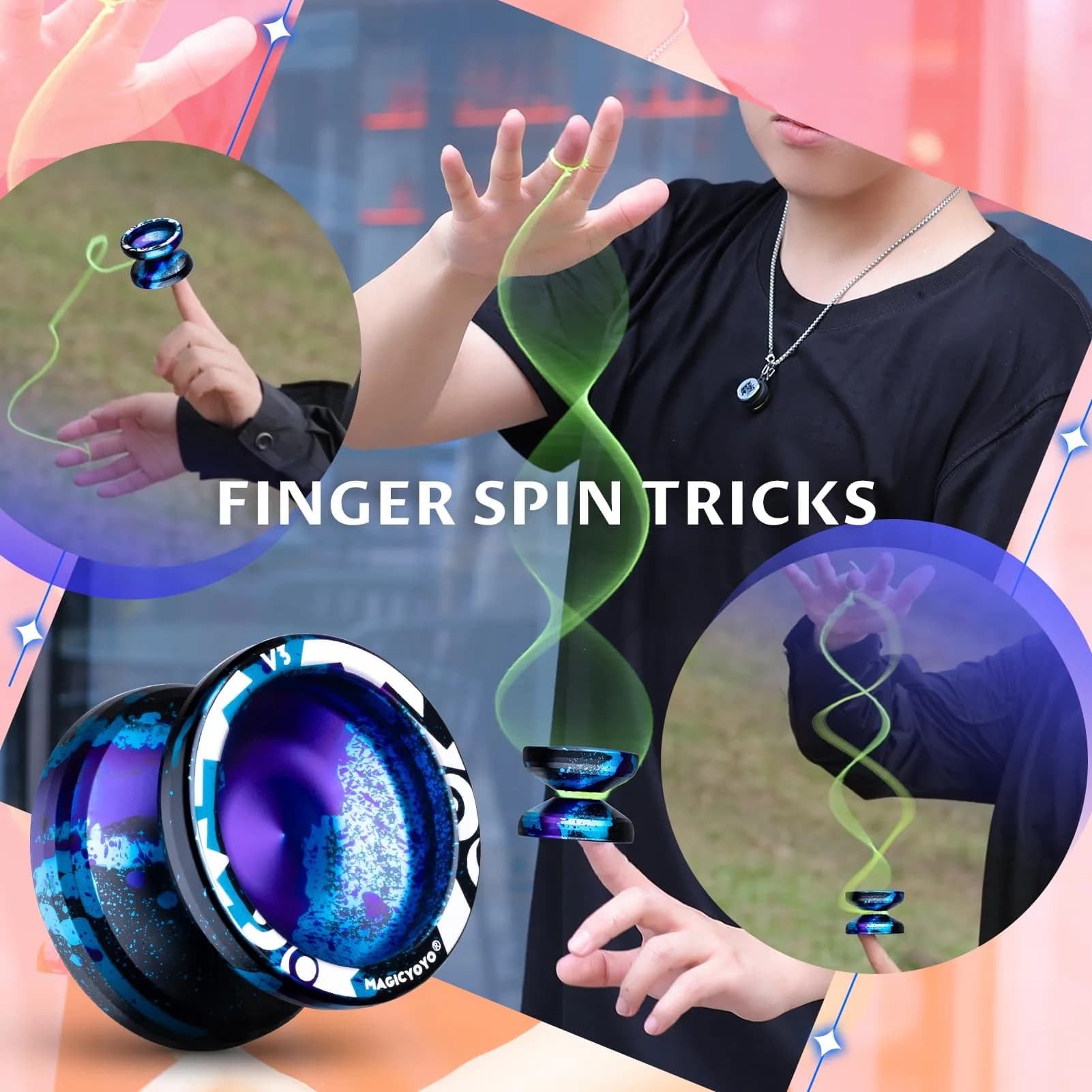 MAGICYOYO Responsive Yoyo V3 Metal Yo-yo for Kids Beginner | Dual Function Aluminum Alloy Yo yo with Unresponsive Bearing + Bearing Removal Tool, Axle, Bag,12 Strings (Black Blue Purple) - view 4