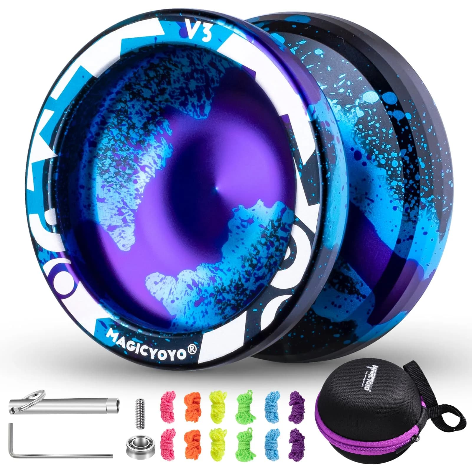 MAGICYOYO V3 Responsive & Unresponsive Yo-yo Dual Function | Aluminum Alloy 6061, 64.9g (2.29 oz) — Black Blue Purple