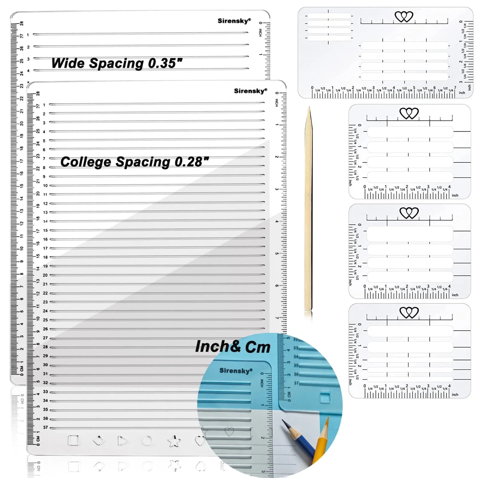 Sirensky Straight Line Stencil Templates and Envelope Addressing Guide Set of 6 | College Ruled 9/32" and 0.35" Spacing